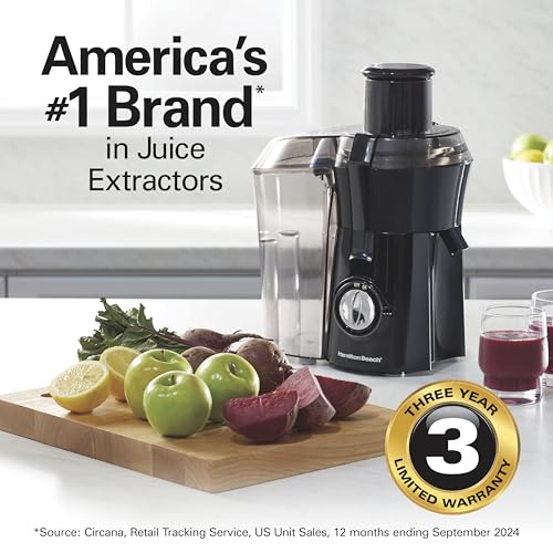 Hamilton Beach Juicer Machine: Big Mouth 3" Feed Chute for Whole Fruits & Vegetables, Easy to Clean, 800W Motor, Black