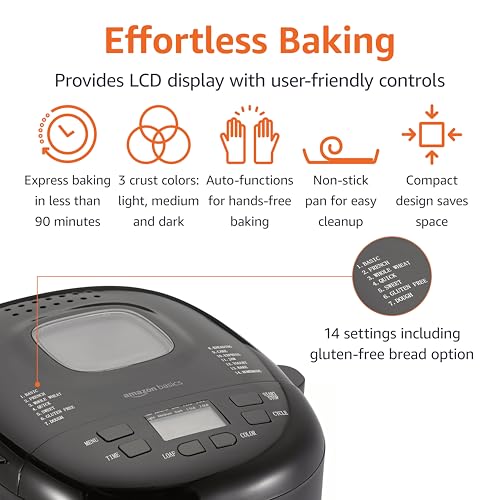 Amazon Basics 2 Pound Bread Maker: 14 Settings, LCD Display