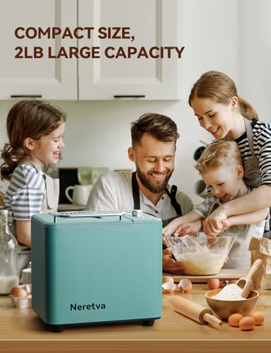 Neretva 20-in-1 Bread Maker Machine: Dual Heater, Nonstick Pan, Timer, Keep Warm, Low Noise, Stainless Steel - Green