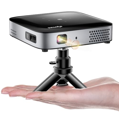 WiFi Mini Portable Projector + Bluetooth | 500 ANSI DLP, 1080P Pocket Pico Movie | Tripod, Rechargeable Battery | iPhone/Android Compatible
