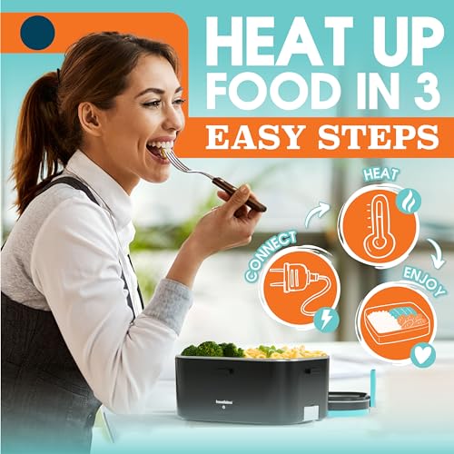 TRAVELISIMO Heated Lunch Box - 1.8L Capacity, 80W Electric - Stainless Steel, Adults 3-in-1 Car Lunchbox
