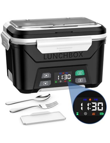 EAST OAK Electric Lunch Box for Adults, Battery-Powered Heated Food Warmer, Portable 5.5 Cups with Removable Tray Divider