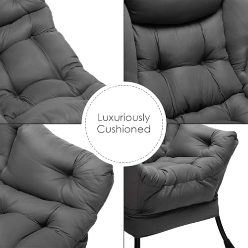 HollyHOME Lazy Chair with Ottoman, Comfy Armchair & Footrest Stool - Reading Chair for Living Room, Bedroom, Dorm - Dark Grey