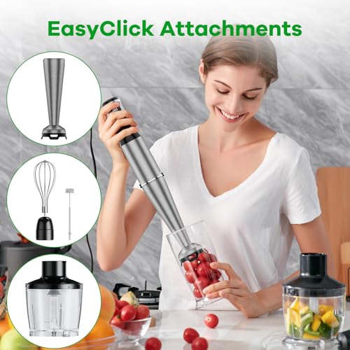 Handheld Immersion Blender Set 1100W, 5-in-1 Stick Emulsifier with Chopper, Whisk, and Frother - Ideal for Soup, Baby Food, Smoothies