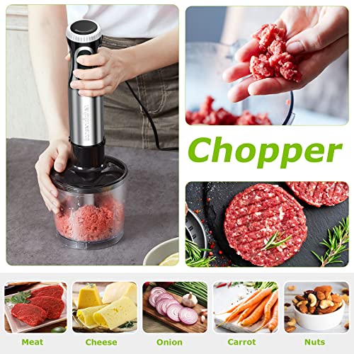 Bonsenkitchen Hand Blender: 20-Speed Turbo, Stainless Steel Blade, Egg Whisk, Beaker & Chopper - Stick Mixer for Soup, Smoothie
