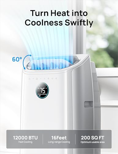 Dreo 12,000 BTU Portable Air Conditioner for Bedroom - Quiet Cooling, Smart App Control, Timer, Fan, Dehumidifier - Room AC Standalone