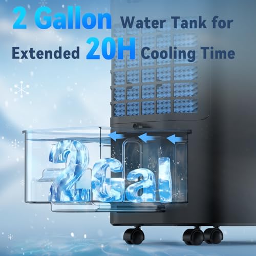 FANCOLE Portable Air Conditioner 4Modes 3Speeds 15H Timer 2Gal Tank 20H Cooling Evaporative Cooler 17 inch Remote 120° Swing