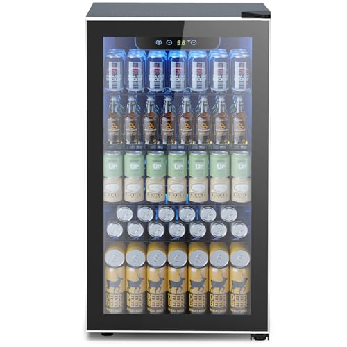 Mini Fridge Beverage Cooler, 3.2 Cu.Ft for Soda Wine Beer, Adjustable Temp Control, Home Office, Black