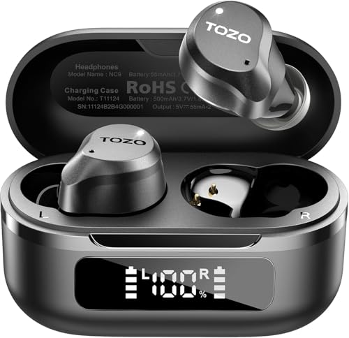 TOZO NC9 Wireless Earbuds: Active Noise Cancelling, Clear Call, IPX8 Waterproof, Bluetooth 5.3, 59H Playtime