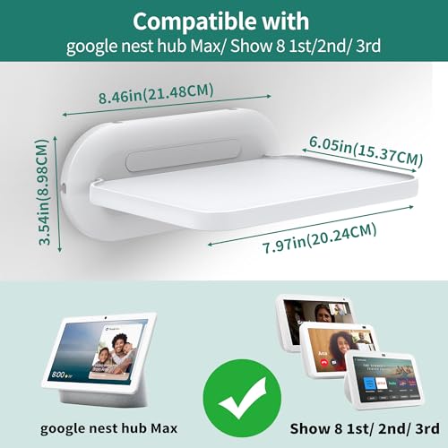 Google Nest Hub Max Wall Mount Shelf Holder - White, Compatible, Space-Saving