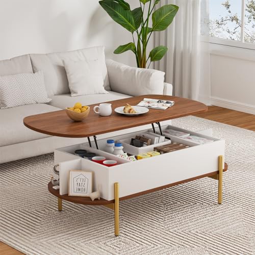 ALLSTAND 48 inch Lift Top Coffee Table: Metal Legs, Hidden Compartment, Open Shelf, Wooden Tabletop - Living Room Essential