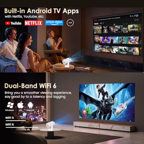 Mini Projector with WiFi & Bluetooth, 4K Support, Portable 1080P Short Focus, 15W Sound, Auto Keystone, Rotatable - HDMI/TV Stick/Laptop