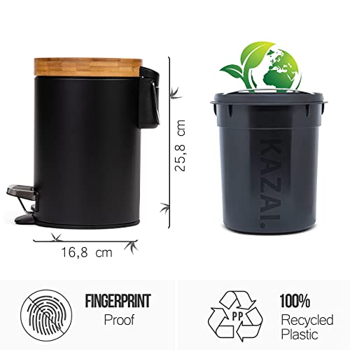 Kazai 3L Bamboo Bathroom Bin | Soft Closing, Anti-Finger Tech | Black