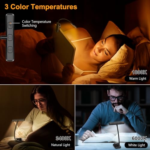Gritin 19 inch LED Book Light for Night Reading, Memory Function, Eye-Protecting Modes, Stepless Dimming, Long Battery Life