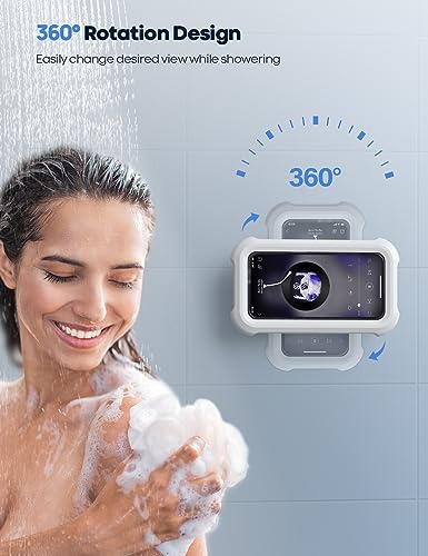 Lamicall Waterproof Shower Phone Holder - 480ยฐ Rotation Wall Mount, Anti-Fog, HD Touchscreen - Bathroom Bathtub Kitchen - Fits 4-7 inch Phone