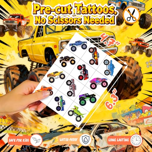 Monster Truck Temporary Tattoos Set for Kids' Birthday Fun