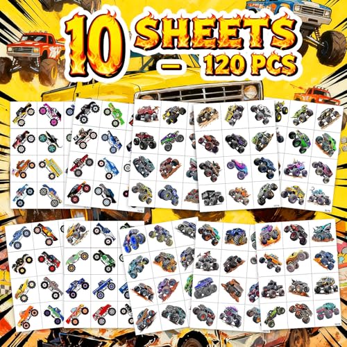 Monster Truck Temporary Tattoos Set for Kids' Birthday Fun
