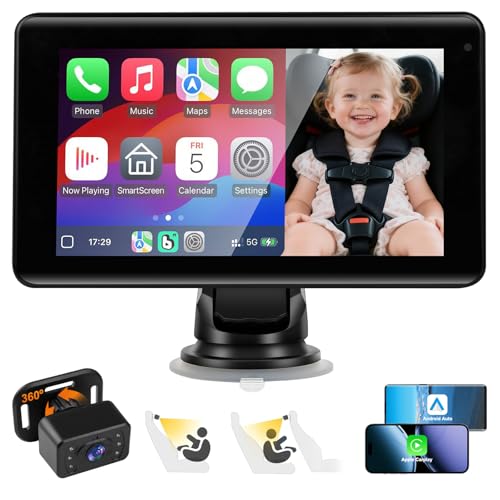 Wireless CarPlay 7" Screen & Baby Car Camera - Night Vision, HD Touchscreen, Split Display