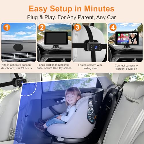 Wireless CarPlay 7" Screen & Baby Car Camera - Night Vision, HD Touchscreen, Split Display