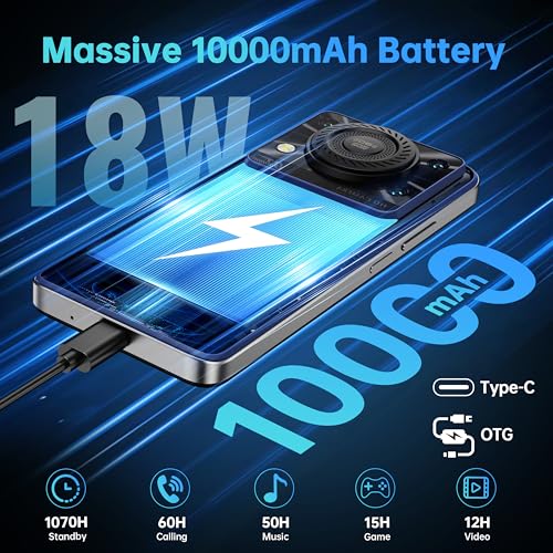 OUKITEL C60 Unlocked Android Phone - 6.88 inch HD+ Display, 10000 mAh Battery, 13MP Camera, 128GB, Dual SIM, 4G