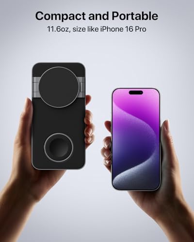 Pure Black Foldable 3-in-1 Wireless Charger Station for Apple Magsafe, iPhone 17 Air 16 15 14 13 12 Series, Airpods Pro, Apple Watch Ultra