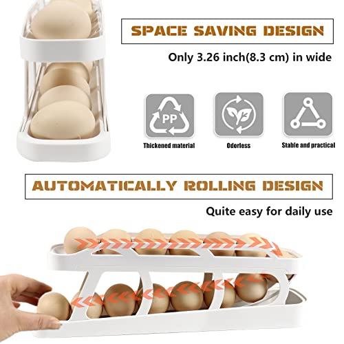 Automatic Rolling Egg Dispenser - Space Saving Holder for 14 Medium Eggs - Kitchen Organizer & Fridge Storage