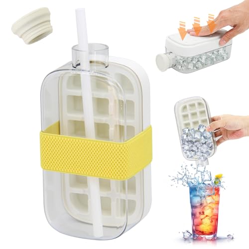 Ice Cube Bottle Cup 2-in-1, 800ml Easy Press Vertical Ice Tray