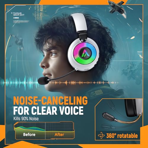 GamerTech Wireless Headset - PS5 PS4 PC Switch - 7.1 Surround Sound, 40H Battery, Noise-Cancelling Mic, RGB Lighting