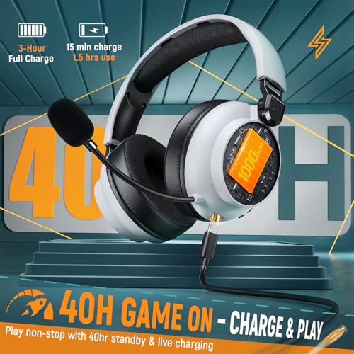 GamerTech Wireless Headset - PS5 PS4 PC Switch - 7.1 Surround Sound, 40H Battery, Noise-Cancelling Mic, RGB Lighting