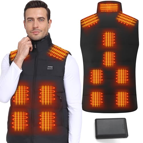 Baowenqier Men's Heated Gilet - 15 Heat Zones, 10000mAh Power Bank - Outdoor Ski, Hiking, Riding