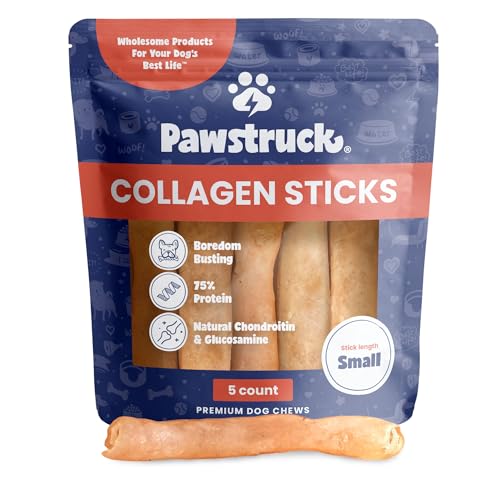 Pawstruck Beef Collagen Sticks for Dogs, Long-Lasting Chew with High Protein & Low Fat - Chondroitin & Glucosamine, 5 Pack