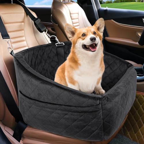 PetSafe Dog Car Seat: Cozy Washable Booster for Small-Medium Dogs, Under 30lbs, Travel Bed with Storage Pockets & Safety Belt