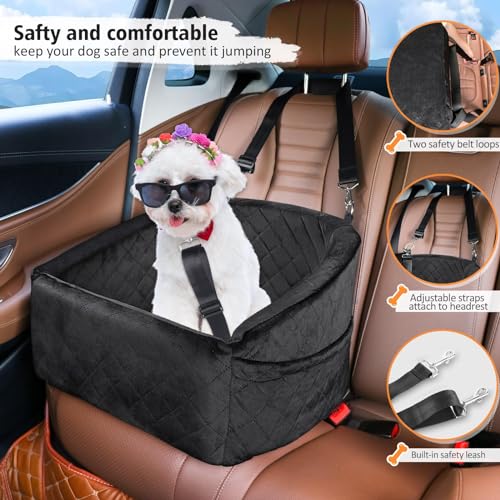 PetSafe Dog Car Seat: Cozy Washable Booster for Small-Medium Dogs, Under 30lbs, Travel Bed with Storage Pockets & Safety Belt