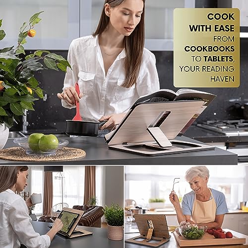 Wooden Book Stand for Reading & Cooking - Cookbook Holder Bed Stand