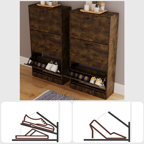 Vida Designs Shoe Cabinet: 3-Drawer Shoe Storage Organizer, Dark Wood
