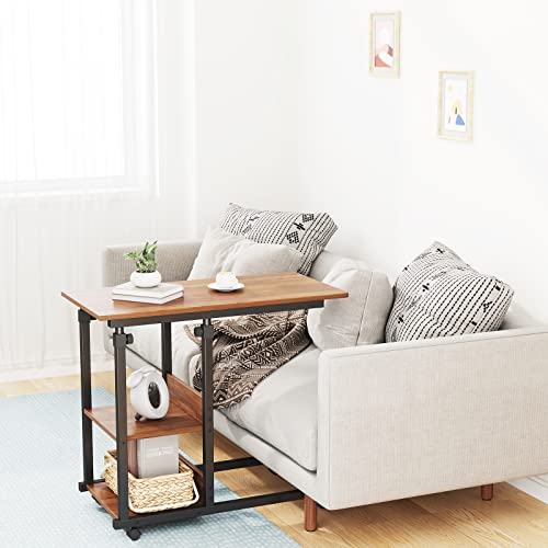 Dripex C-Shaped Side Table: Adjustable Laptop Table with Storage Shelves - Space-Saving Coffee Snack Table for Living Room