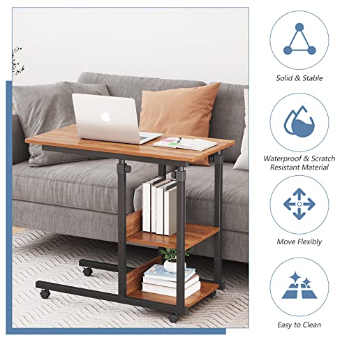 Dripex C-Shaped Side Table: Adjustable Laptop Table with Storage Shelves - Space-Saving Coffee Snack Table for Living Room