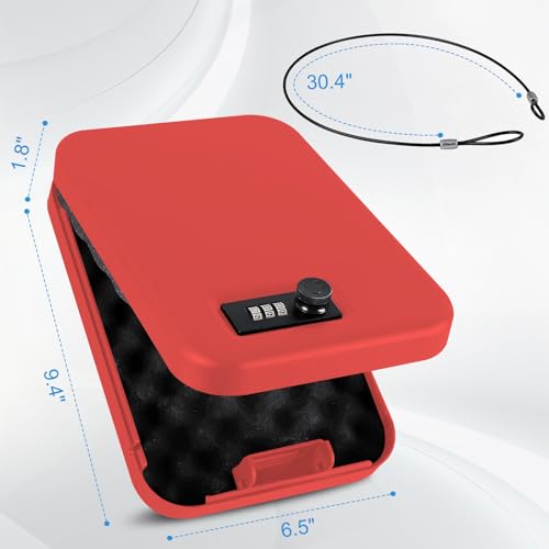 Portable Handgun Case with Lock Box and Security Cable, Small Safe for Travel, Home, Camping