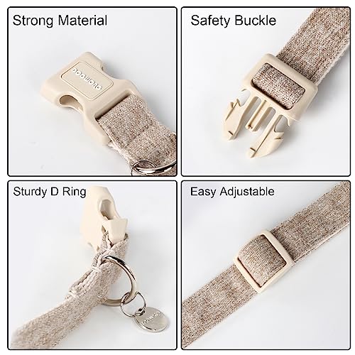 DOGWONG Heavy-Duty Khaki Dog Collar, Adjustable Cotton Hemp, Soft Natural Fabric, Cute Wedding Puppy Necklace for Small Dogs