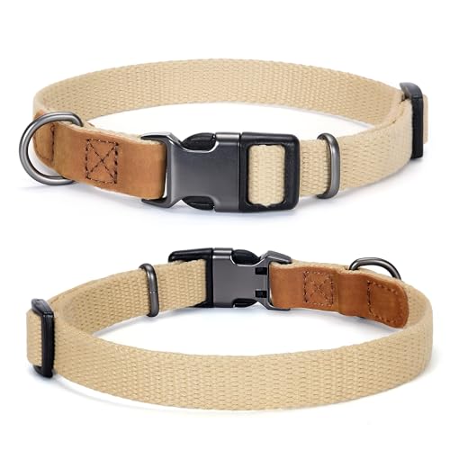 Mile High Life Soft Cotton Dog Collars with Heavy Metal Buckle - Classic Puppy Collar with Premium Leather Tips - Large Dog Pet Collars