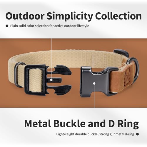 Mile High Life Soft Cotton Dog Collars with Heavy Metal Buckle - Classic Puppy Collar with Premium Leather Tips - Large Dog Pet Collars