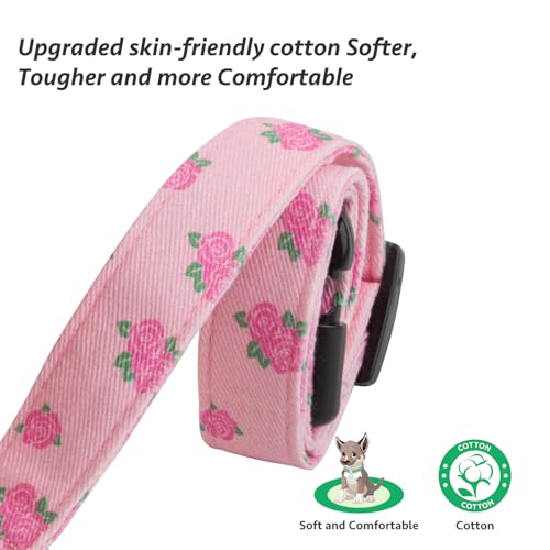 Handmade Cotton Dog Collar: Cute Pink Rose Pattern with Pendant