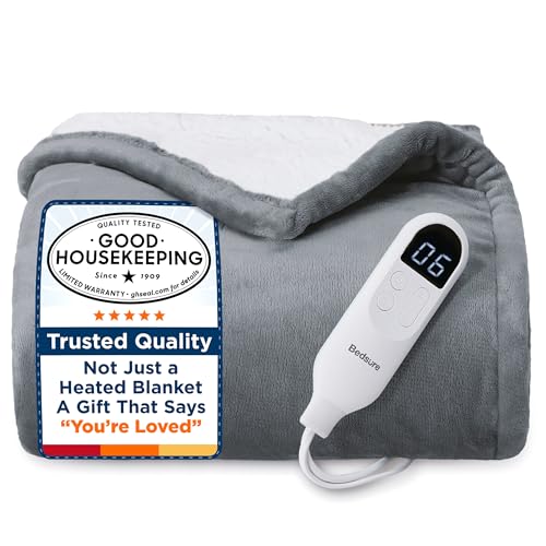 Bedsure Heated Throw Blanket - Fast Heating, Soft Flannel, 4 Time Settings