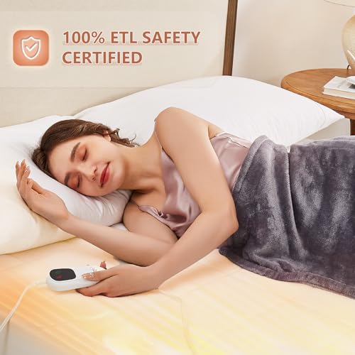 Homemate Heated Mattress Pad Queen Size, Coral Fleece, 5 Heat Settings, Dual Controller, Auto Off, 10 Hrs, 80"x60