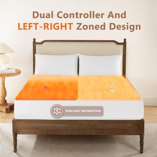 Homemate Heated Mattress Pad Queen Size, Coral Fleece, 5 Heat Settings, Dual Controller, Auto Off, 10 Hrs, 80"x60