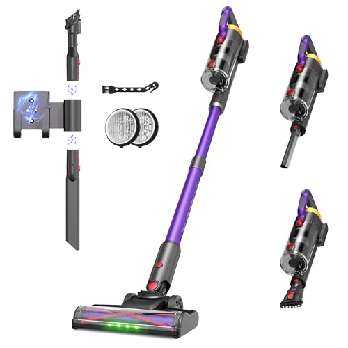UV2 Cordless Vacuum Cleaner 48KPa Stick with Anti-Tangle Brush, LED Display, Powerful Self-Standing, Ultra Quiet, for Home, Carpets, Pet Hair