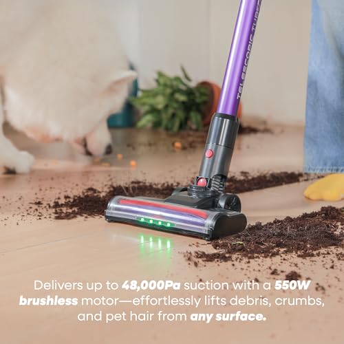 UV2 Cordless Vacuum Cleaner 48KPa Stick with Anti-Tangle Brush, LED Display, Powerful Self-Standing, Ultra Quiet, for Home, Carpets, Pet Hair