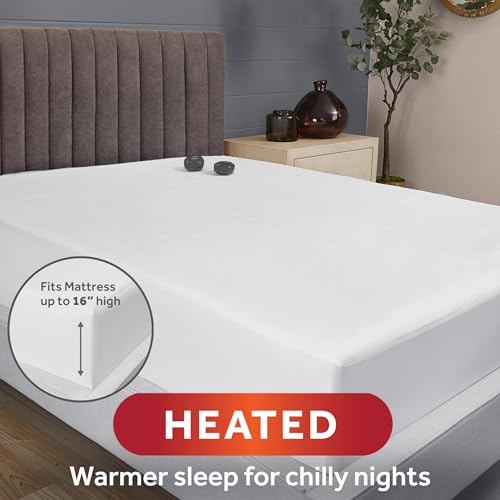 Sunbeam Electric Heated Mattress Pad Queen 80 inch - 12 Heat Settings, Fast Heating, Soft Cozy Fabric - Machine Washable