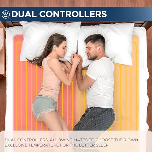 Westinghouse Heated Mattress Pad, Queen Size Bed Warmer with Dual Controller, 10 Heat Settings, Auto Shut Off - Machine Washable, 60x80 Inch