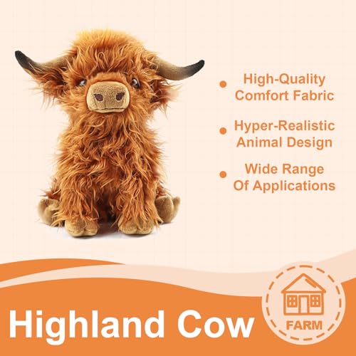 Sylona Highland Cow Plush Toy - Fluffy Teddy Stuffed Animal - Adorable & Safe Gift for Kids - Perfect Cuddly Companion